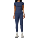 Conjunto deportivo para mujer con leggings y camiseta de manga corta, de un solo color, nylon, poliéster, cómodo y estiloso para fitness 5