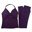 Conjunto deportivo para mujer con leggings y top, de un solo color, nylon, poliéster, cómodo y estiloso para fitness y ejercicio 15