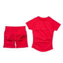 Conjunto deportivo para mujer con pantalones cortos y camiseta de manga corta, de un solo color, nylon, spandex, cómodo y estiloso para fitness 7