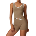 Conjunto deportivo para mujer con pantalones cortos y top, de un solo color, nylon, spandex, cómodo y estiloso para fitness, ejercicio y tiempo libre 4