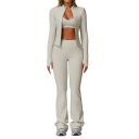 Conjunto deportivo para mujer con pantalones, sudadera con cremallera y sujetador deportivo, de un solo color, nylon, spandex, cómodo y estiloso para fitness y tiempo libre 4