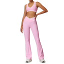 Conjunto deportivo para mujer con pantalones y sujetador deportivo, de un solo color, nylon, spandex, cómodo y estiloso para fitness y ejercicio 3