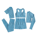 Conjunto deportivo para mujer Leggings pantalones cortos sujetador deportivo camiseta de manga corta y larga Conjunto de fitness de un solo color 2