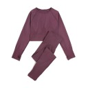 Conjunto deportivo para mujer Leggings y camiseta de manga larga Conjunto de fitness de nylon de un solo color 8