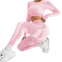 Conjunto deportivo para mujer Leggings y crop top de manga larga Conjunto de fitness monocromático de nylon y poliéster 2