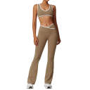 Conjunto desportivo feminino com calças e sutiã desportivo, de uma só cor, nylon, spandex, confortável e estiloso para fitness e exercício 4