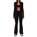 Conjunto desportivo feminino com calças, sweatshirt com fecho e soutien desportivo, de uma só cor, nylon, spandex, confortável e estiloso para fitness e lazer 1