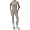 Conjunto desportivo feminino com leggings e t-shirt de manga curta, unicolor, nylon, poliéster, confortável e estiloso para fitness 4