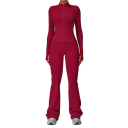 Conjunto desportivo feminino com sweatshirt com fecho e calças, de uma só cor, nylon, spandex, confortável e estiloso para fitness e lazer 2