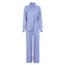 Conjunto feminino camisa brilhante de manga longa e calças largas Conjunto elegante com colarinho e fecho oculto em poliéster 2