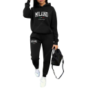 Conjunto feminino de calças de fato de treino, sweatshirt com capuz e estampado Milano, poliéster 1