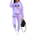 Conjunto feminino de calças de fato de treino, sweatshirt com capuz e estampado Milano, poliéster 6