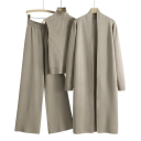 Conjunto feminino de calças, top com gola alta e decote em O, casaco longo, tamanho único, unicolor, poliéster, viscose 3