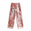 Conjunto feminino de camisa e calças com padrão ornamental colorido Camisa de manga longa Calças largas com cintura elástica Poliester 6