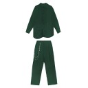 Conjunto feminino de camisa oversize com um grande bolso e calças largas com pregas na cintura Manga longa Fecho de botões Poliéster 2