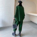 Conjunto feminino de camisa oversize com um grande bolso e calças largas com pregas na cintura Manga longa Fecho de botões Poliéster 5