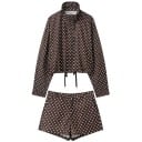 Conjunto feminino de casaco e calções com bolinhas, com gola alta e ajuste por cordão, em poliéster, casual para o verão, para a cidade 2