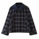 Conjunto feminino de casaco xadrez com capuz e calças de poliéster azul escuro, conjunto de duas peças para uso diário e lazer 3
