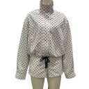 Conjunto feminino de sweatshirt e calções com padrão de bolinhas em poliéster Gola alta com cordão de ajuste Manga longa Corte solto Roupa para casa e para sair 5