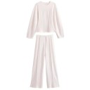 Conjunto feminino de t-shirt de manga longa e calças Corte solto em poliéster Decote redondo Calças largas Roupa casual para casa 2