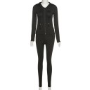 Conjunto feminino sweatshirt com fecho éclair e leggings Corte justo Mangas longas Cordões ajustáveis Poliester elástico com spandex 1