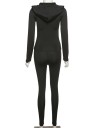 Conjunto feminino sweatshirt com fecho éclair e leggings Corte justo Mangas longas Cordões ajustáveis Poliester elástico com spandex 10