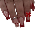 Conjunto Francés Romántico de 24 Piezas de Uñas Postizas Cuadradas con Lazo DIY para Mujeres y Niñas Consejos Duraderos Manicura Elegante en Casa 1
