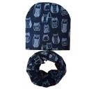 Conjunto infantil de gorro y bufanda con búhos 1