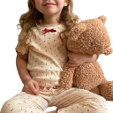 Conjunto Infantil de Rapariga Camiseta de Manga Curta e Calças Cor Beje Estampado Floral Decote Redondo Conjunto de Algodão 2