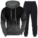 Conjunto masculino de calças de fato, sweatshirt com capuz, estampagem simples, poliéster 1