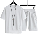 Conjunto masculino de calções com cordão, t-shirt de manga curta e decote redondo, unicolor, poliéster 2