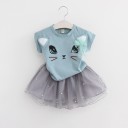 Conjunto niña - Camiseta + falda con gato J1895 5