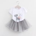 Conjunto niña - Camiseta gato estrellas y falda J1274 2