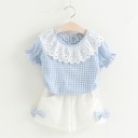 Conjunto niña cuadros con encaje y lazos J1265 6