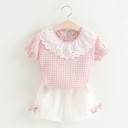 Conjunto niña cuadros con encaje y lazos J1265 7
