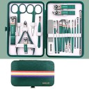 Conjunto profissional de manicure e pedicure em aço inoxidável Conjunto de ferramentas para cuidados com o rosto, pés e unhas das mãos e pés em estojo de couro Alicates, lima de unhas, colher de ouvido, tesoura, pinça 19 pcs 3