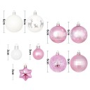 Conjunto romántico de adornos navideños rosa y blanco 44 pcs 3 - 6 cm Bolas y estrellas Diferentes tamaños para árbol y decoración 2