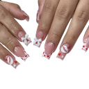 Conjunto romântico de unhas artificiais com formato quadrado, laços 3D e corações, 12 tamanhos, cola e lima incluídas, 24 dicas elegantes 1