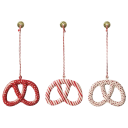 Conjunto tradicional de 3 pcs de enfeites de Natal em metal em forma de pretzel Decorações suspensas pintadas à mão para árvore de Natal Ornamentos 1