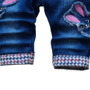 Conjuntos de tirantes de mezclilla para niñas con bordado de conejo Pantalones largos Tirantes con botones Bolsillos Conjunto cómodo 3