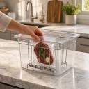 Contenitore per sous vide 11 l con coperchio e griglia in acciaio inox Paratie divisorie rimovibili Acciaio inox 304 e policarbonato Trasparente 19