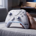 Controlador de jogo sem fios com receptor USB e faixa de luz azul em branco para PC Nintendo Switch televisão e telemóvel 7