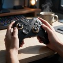 Controlador de jogos sem fios com joysticks com efeito Hall e receptor USB preto com detalhes em dourado para PC Nintendo Switch TV e telefone 2