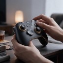Controlador inalámbrico para juegos con joysticks de efecto Hall y receptor USB negro con detalles dorados para PC Nintendo Switch TV y teléfono 7