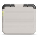 Controlador móvel vertical com Bluetooth em estilo retro cinza claro com botões roxos com caixa de proteção e cordão para jogar no telefone 2