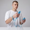 Controler wireless pentru Nintendo Wii cu nunchuk și funcție Motion Plus albastru cu husă de protecție și curea de mână compatibil cu Wii U și Wii 5