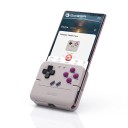 Controller mobile verticale Bluetooth in stile retro grigio chiaro con pulsanti viola con custodia protettiva e cordino per giocare sul telefono 6