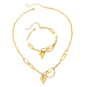 Coordinated Bracelet 19+5 cm and Necklace 48+5 cm in Stainless Steel Retro Heart Irregular Chain Women's Luxury Jewellery Set 5