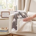Coperta invernale per neonati 75 x 100 cm con motivo di coniglietti bianchi su sfondo grigio e lato morbido per avvolgere e coprire 6