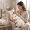 Coperta per neonato 100 x 75 cm con orsetti marroni chiari con fiocchetti e lato peloso in colore crema per avvolgimento invernale e copertura 2